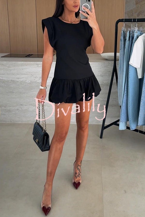 Solid Color Round Neck Sleeveless Ruffle Fitted Mini Dress