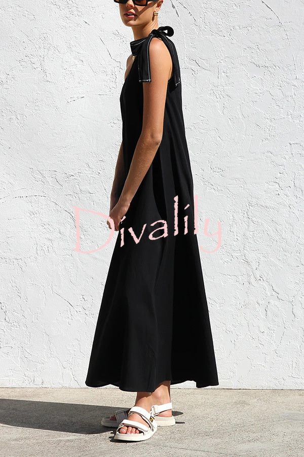 Solid Color One-shoulder Strappy Elegant Sloping Collar Loose Maxi Dress