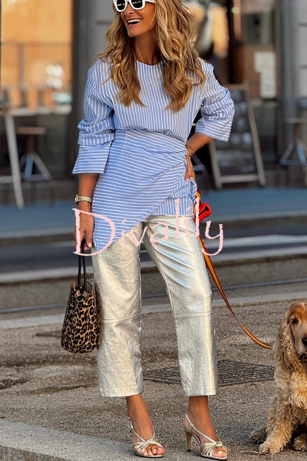 Tanie Metallic Fabric Mid-rise Pocket Cropped Wide Straight-leg Pants
