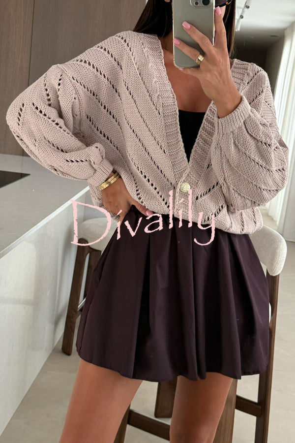 Fashion Hollow Knitted V-neck Button Loose Cardigan