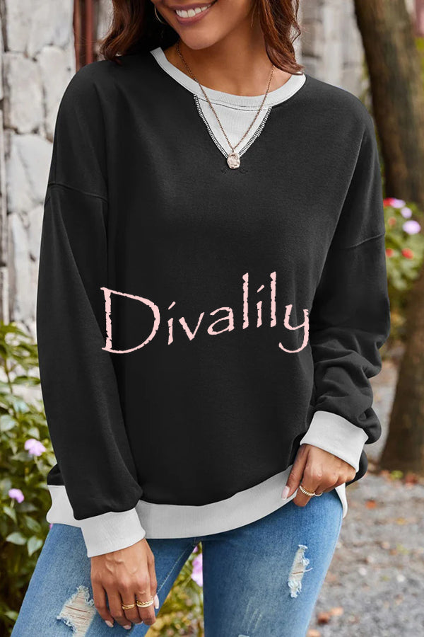 Fashionable Contrasting Color Loose Long-sleeved Casual Sweatshirt