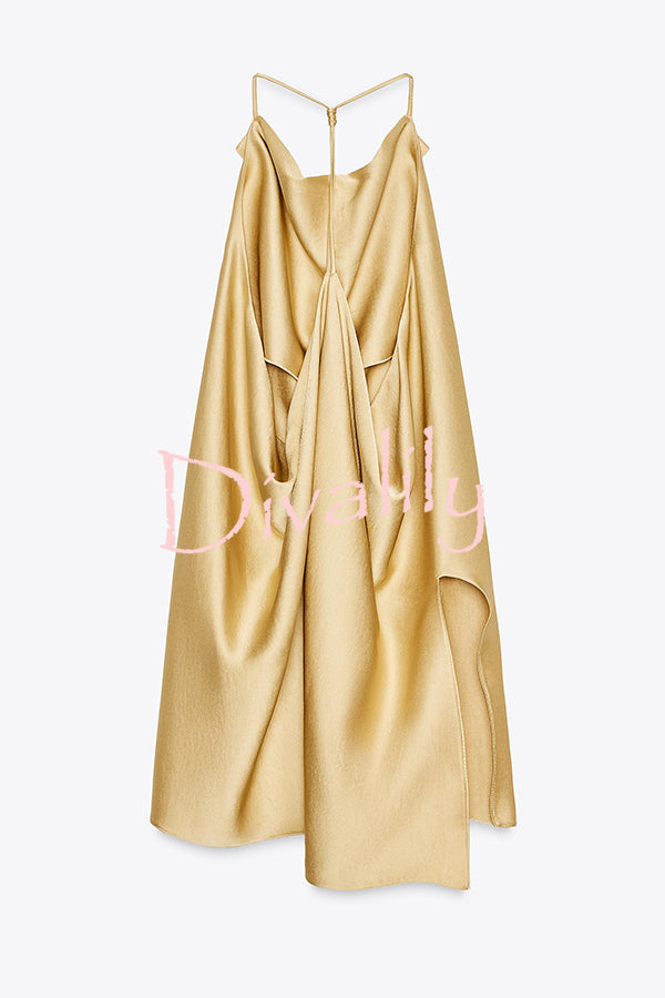 Satin Solid Color Loose Backless Casual Top