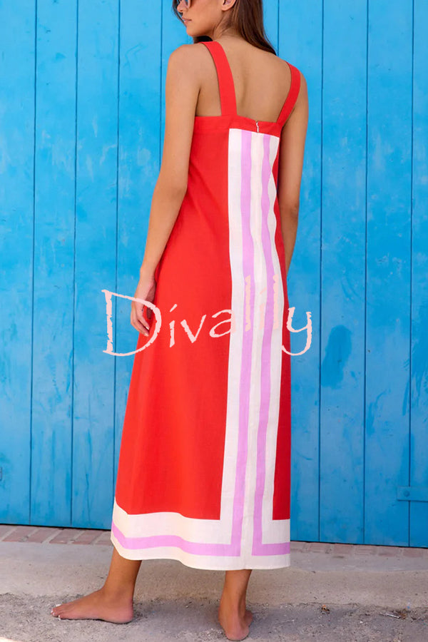 Striped Print Resort Style Casual Sling Maxi Dress