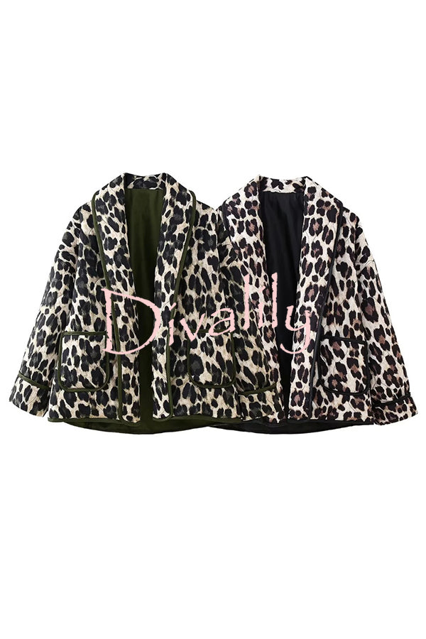 Leopard Print Loose Lapel Pocket Jacket