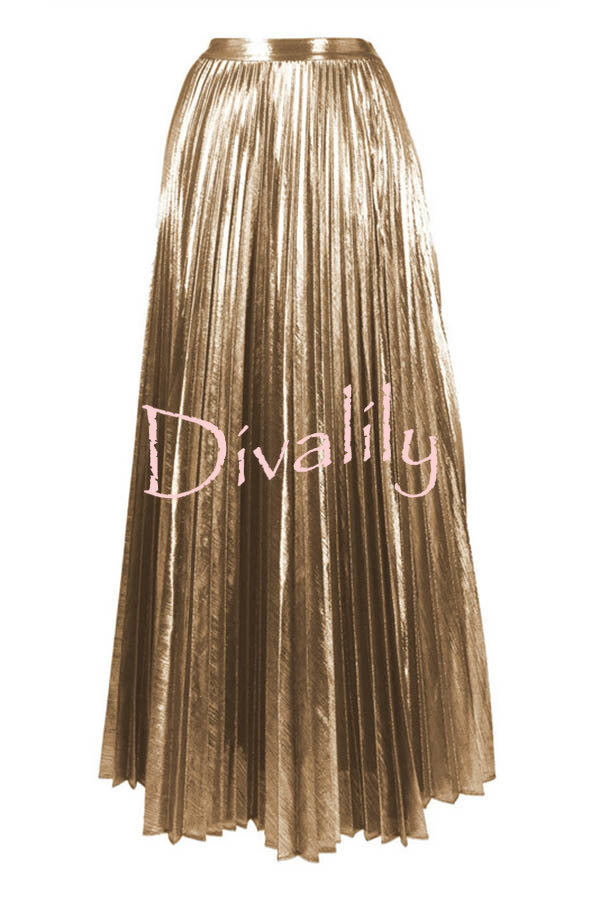 Fashion Metallic Fabric Elastic Waist Beach Midi Skirt