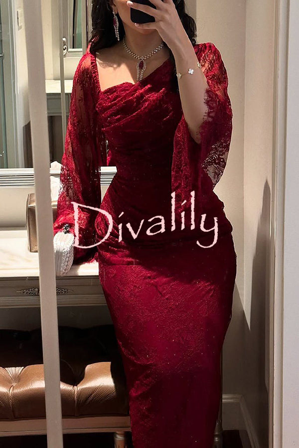 Fashionable Hollow Lace Elegant Slim Hot Diamond Maxi Dress