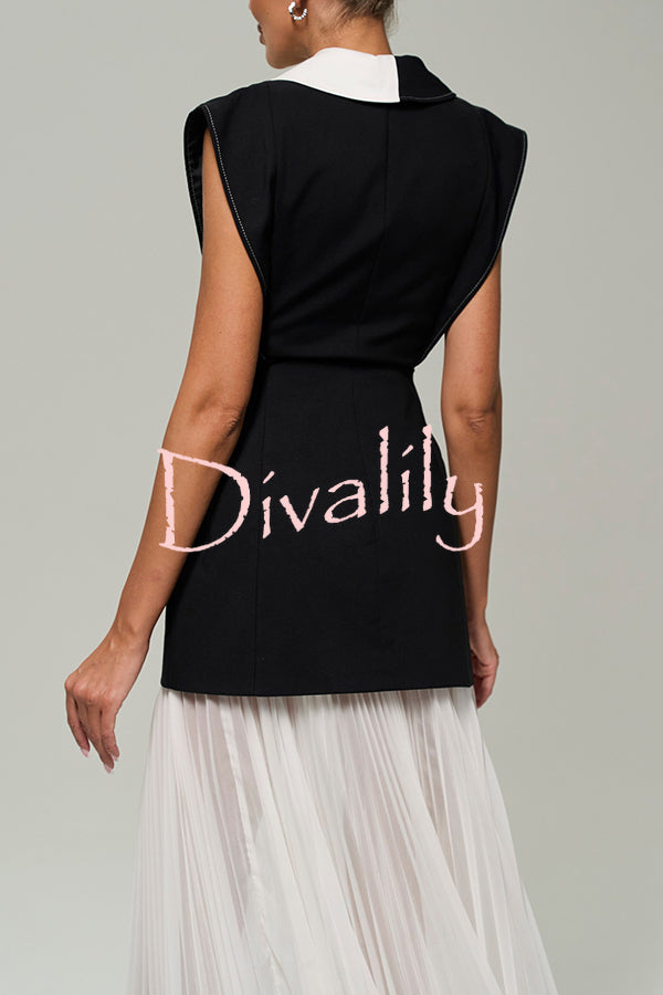 Modern Day Contrast Color Wide Sleeve Waisted Lapel Suit Vest