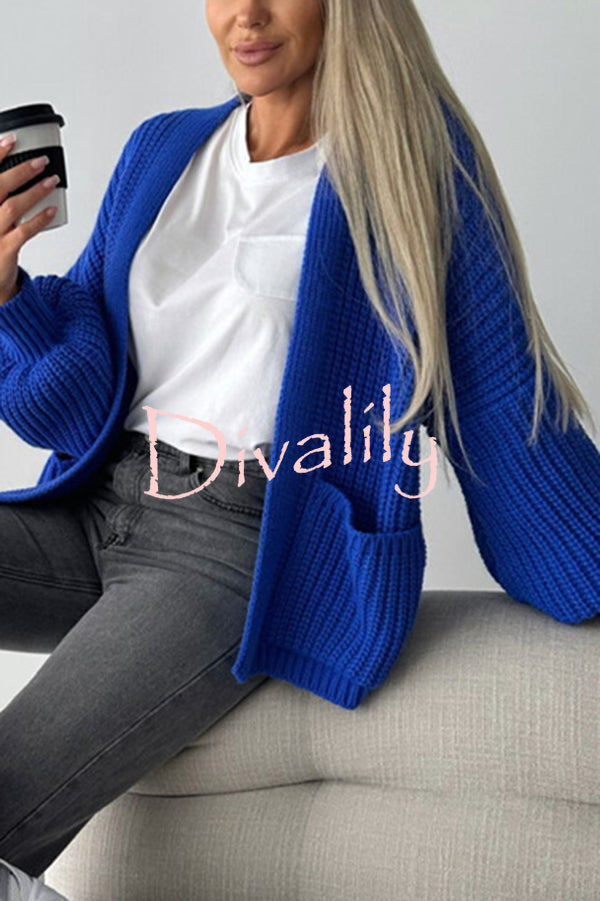 Solid Color V-neck Long-sleeved Casual Knitted Cardigan