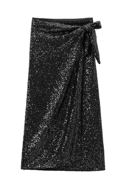 Crushing on You Sequin High Rise Wrap Tie-up Slit Midi Skirt