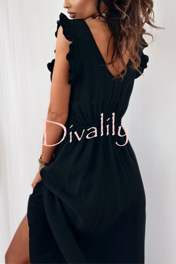 Solid Color Sleeveless V-Neck Casual Loose Maxi Dress