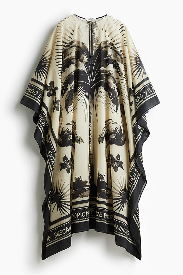 Flora Flamingo Print V-neck Loose Holiday Maxi Dress