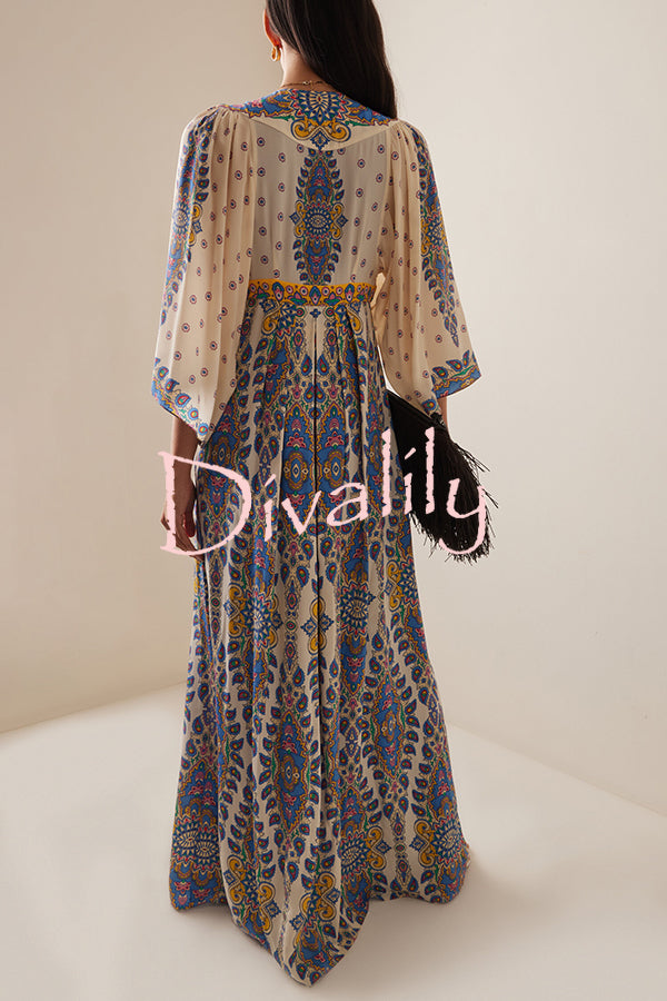 Unique Printed V-Neck Loose Elegant Maxi Dress