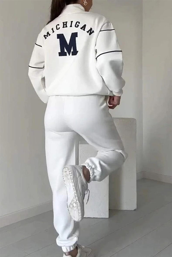 Fashionable Letter Striped Long-sleeved Sweatshirt and Elastic Waist Casual Pocket Pants Set
