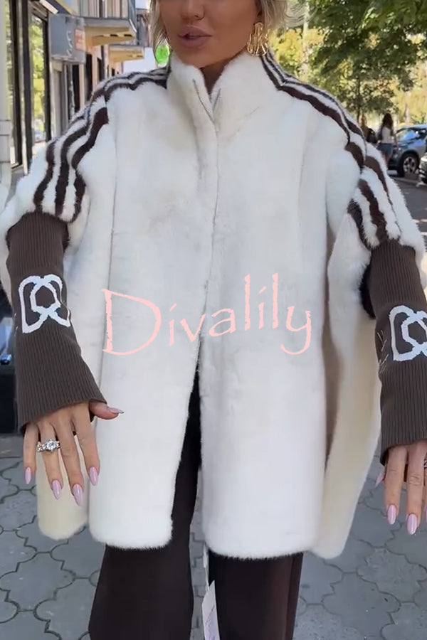 Fashion Sports Stripe Print and Ribbed Embroidered Long Sleeve Zipper Stand Nack Pocket Plush Coat