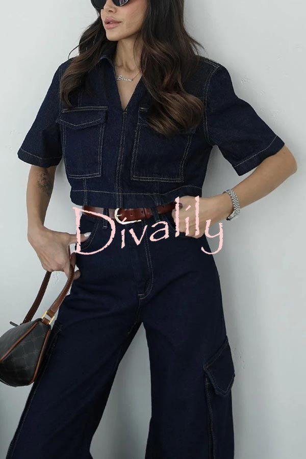 Free Breeze Denim High Rise Pocketed Wide Leg Cargo Jeans