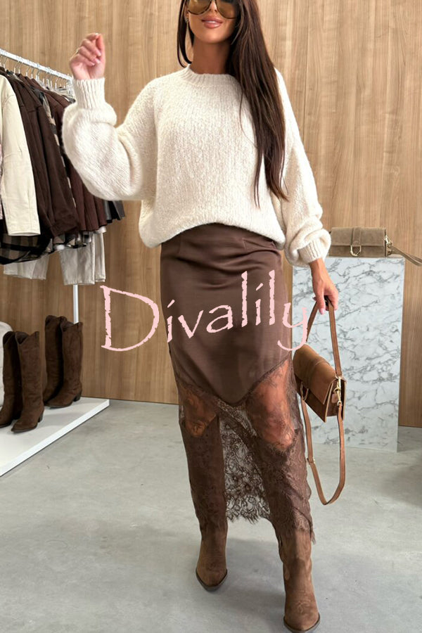 Antara Satin Lace Patchwork High Rise H-line Maxi Skirt