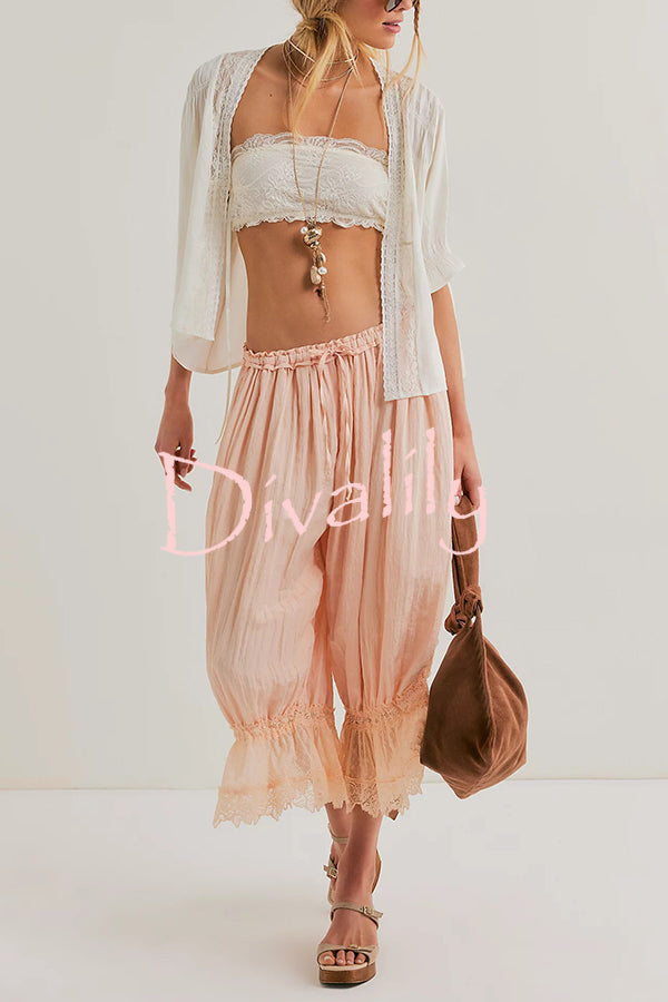 Pastoral Style Elastic Waist Lace Hem Bloomer Pants
