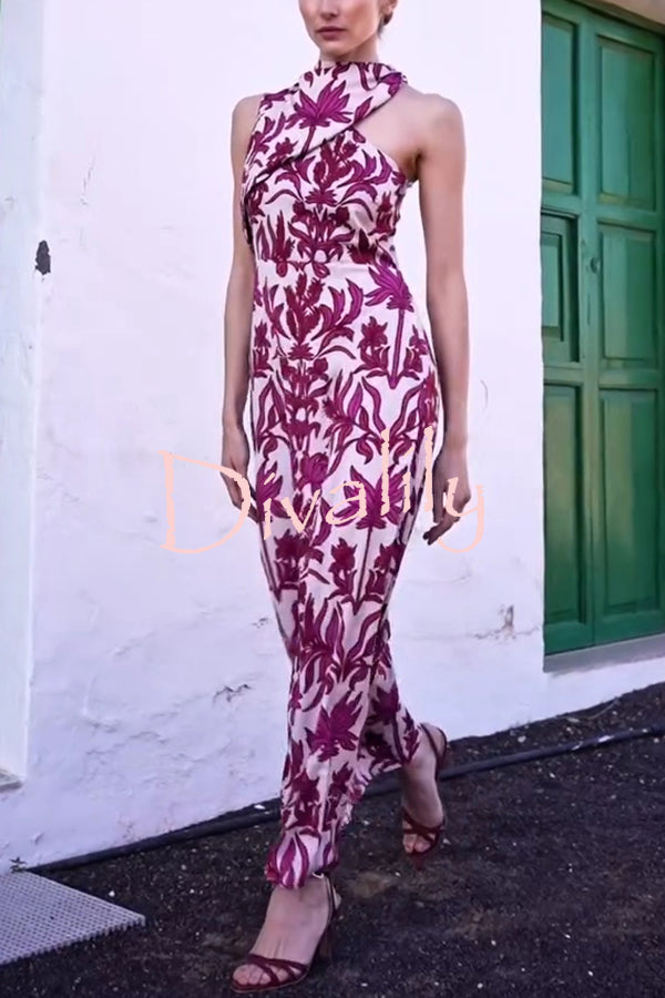 Unique Printed Fashion One Shoulder Casual Maxi Dress