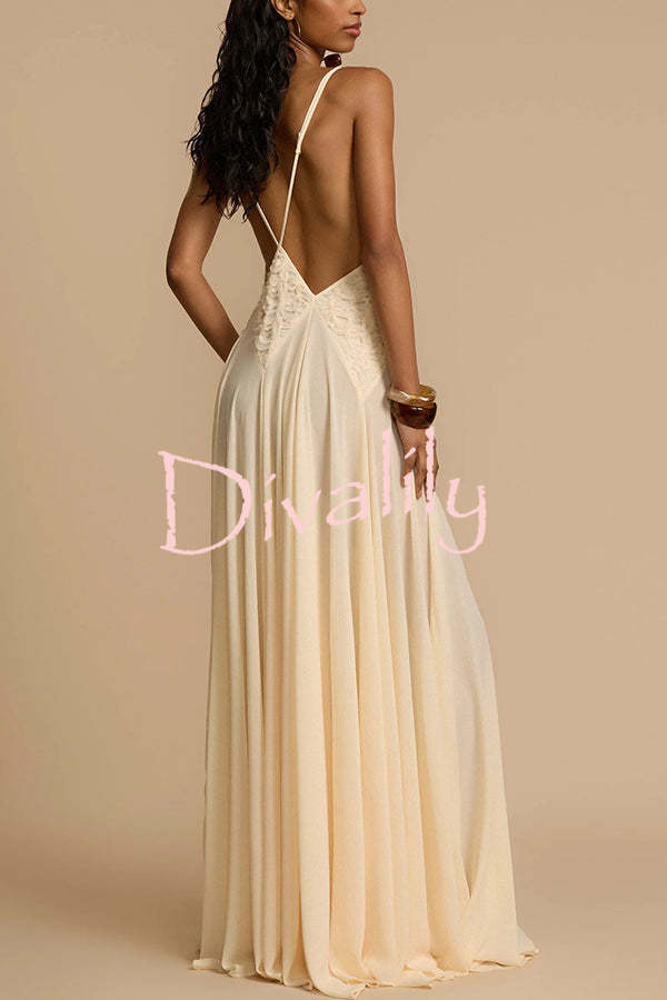 Venus By The Sea Tulle Lace Patchwork Backless Flowy Maxi Dress