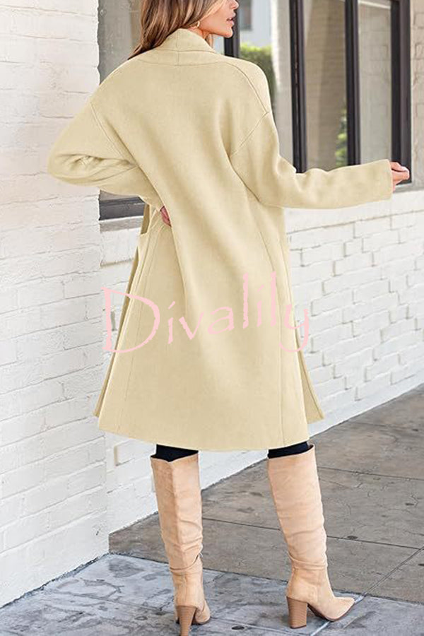 Solid Color Long-sleeved Casual Loose Pocket Mid-length Cardigan