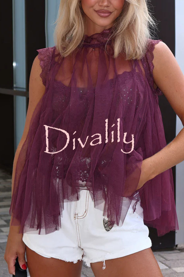 Light and Cute Tulle Lace Inner Wear High Neck Cape Top