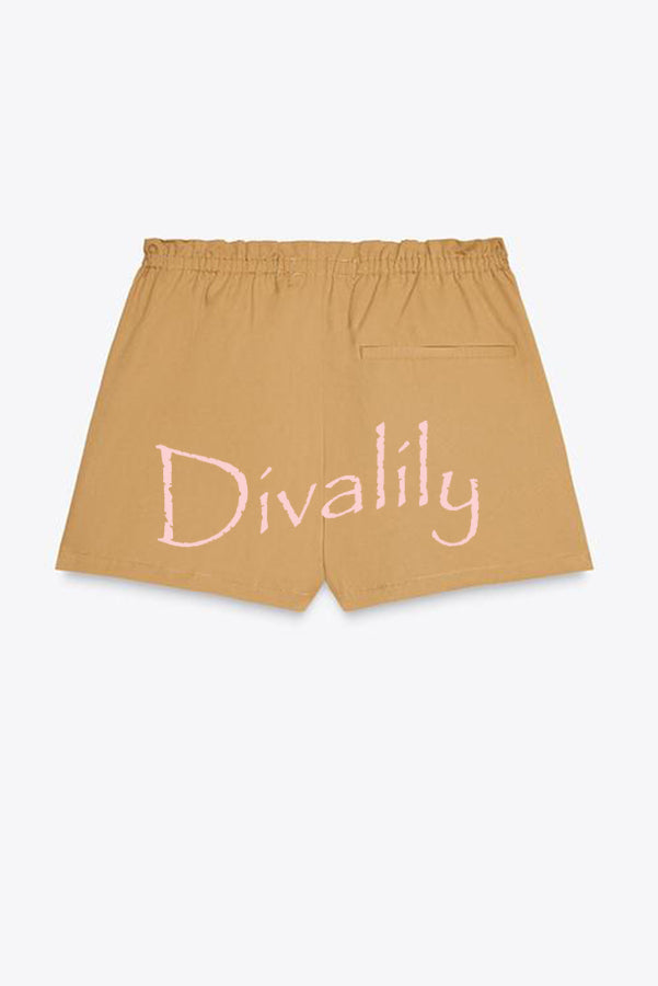 Chic Comfort Mid Rise Elastic Waist Contrast Buttons Pocket Mini Skort
