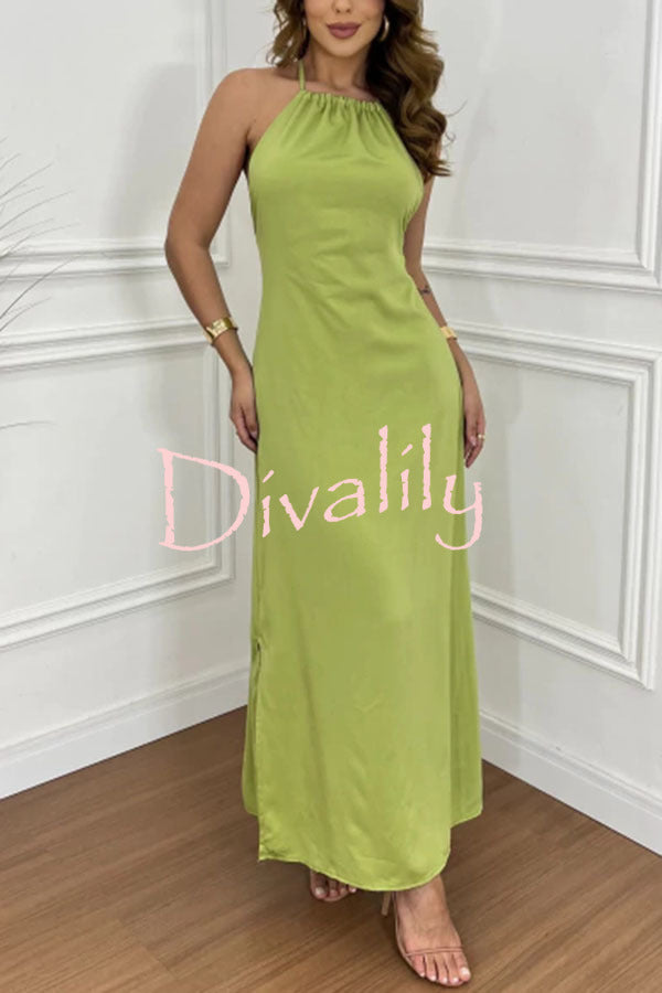 Chasing Sunlight Halter Tassle Backless Slit A-line Maxi Dress