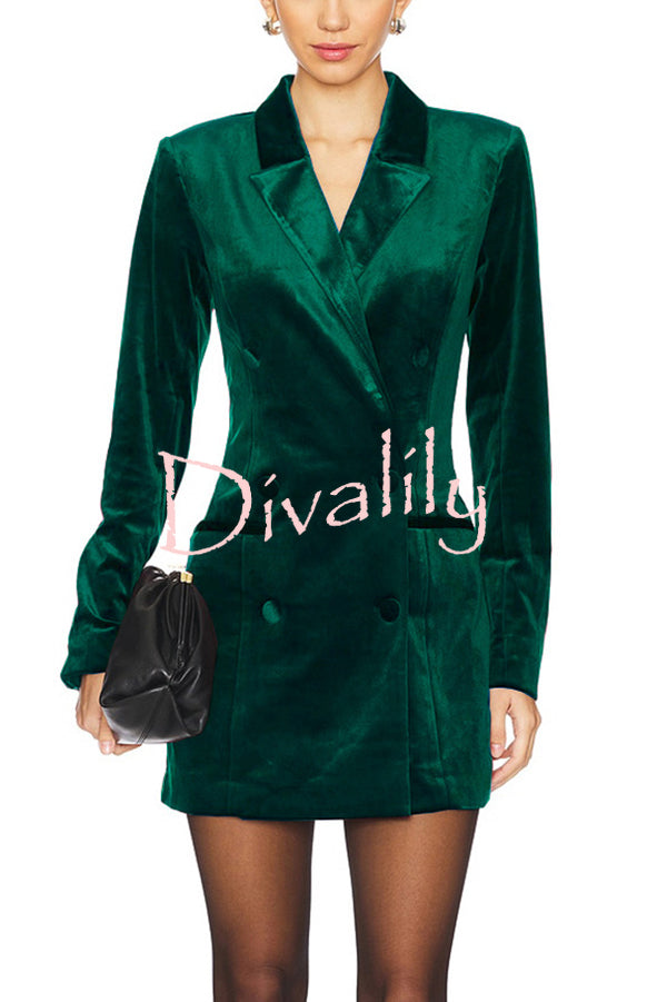 Holiday Soiree Solid Color Velvet Lapel Long Sleeve Blazer Mini Dress