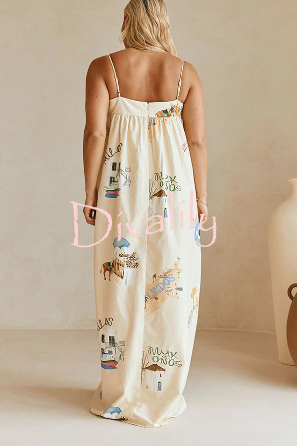 Linen Blend Sling Backless Loose Holiday Maxi Dress