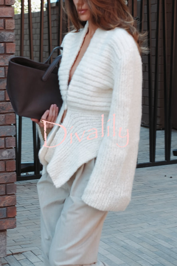 Retro V-neck Long-sleeved Sexy Hollow Loose Knitted Cardigan