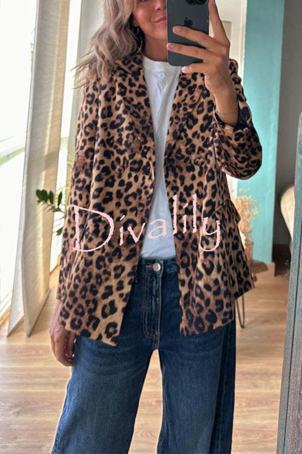 Coco Lady Leopard Print Long Sleeve Lapel Blazer