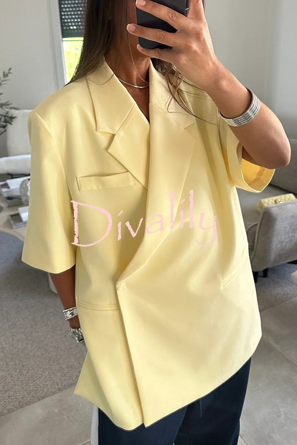 Solid Color Short-sleeved Lapel Casual Loose Blazer