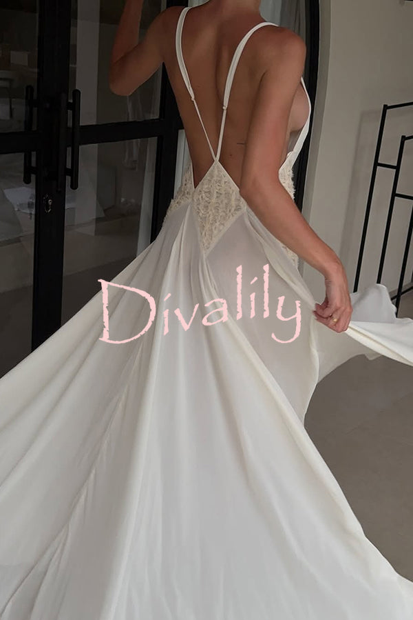 Venus By The Sea Tulle Lace Patchwork Backless Flowy Maxi Dress