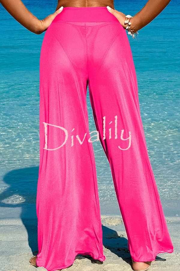 Solid Color Loose Metal Buckle Beach Pants