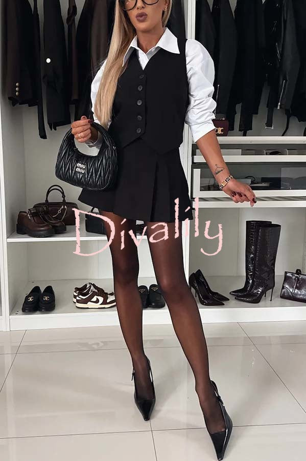 Classic and Modern Button Vest and Pleated Mini Skort Set