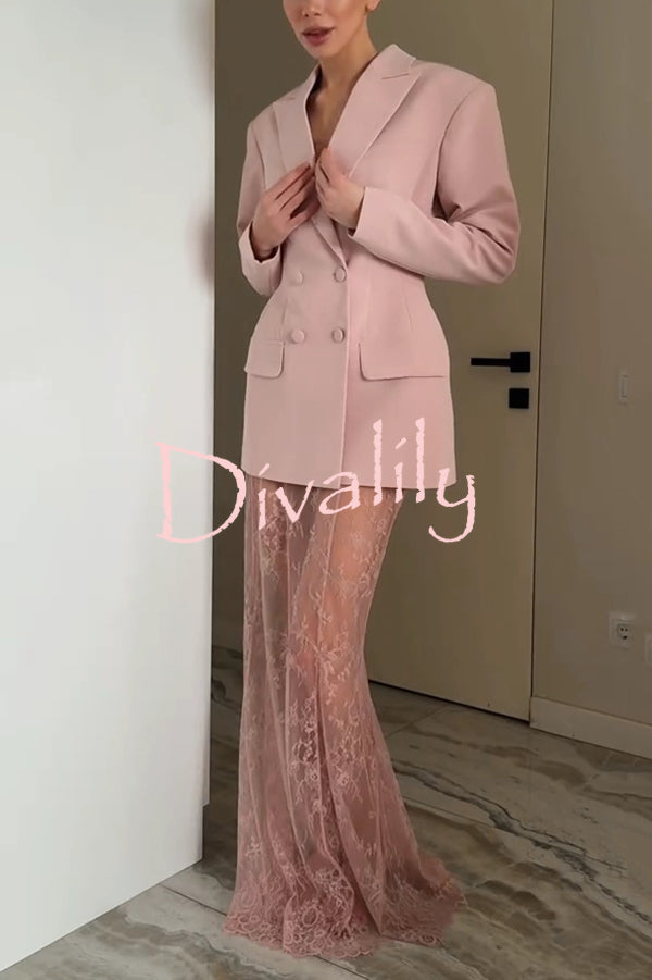 Solid Color Lapel Long Sleeve Waist Double-breasted Blazer