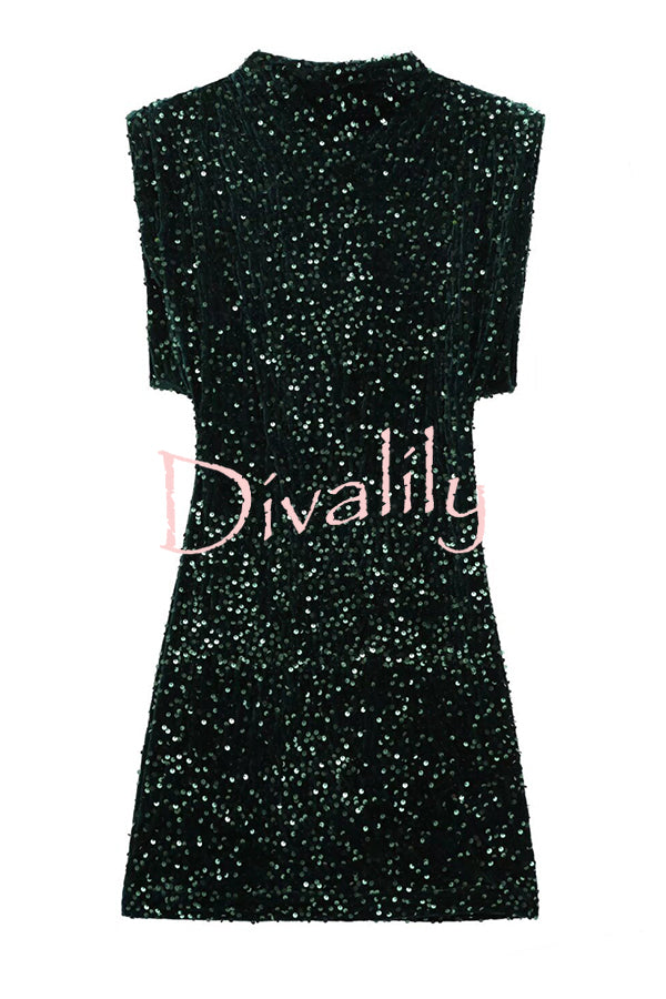 Fashionable Sequined Round Neck Sleeveless Slim-fit Mini Dress