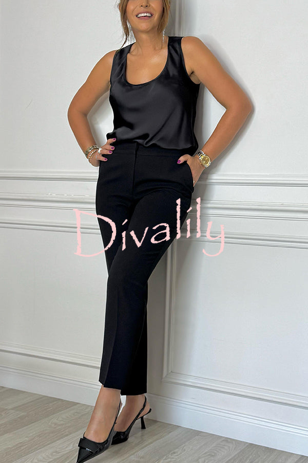 Social Time High Rise Elastic Zipper Waist Pocket Straight-leg Pants