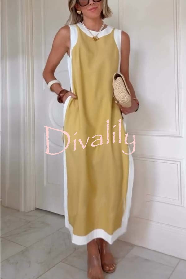 Ellie Contrast Color Sleeveless Midi Top and Elastic Waist Pocket Shorts Set