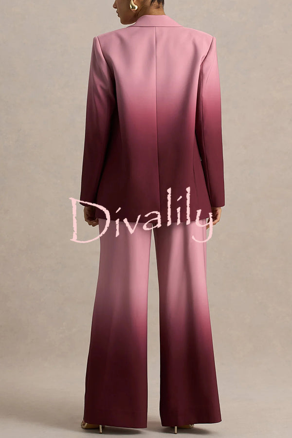 Enya Ombre Print Elastic Waist Pocketed Wide Leg Pants