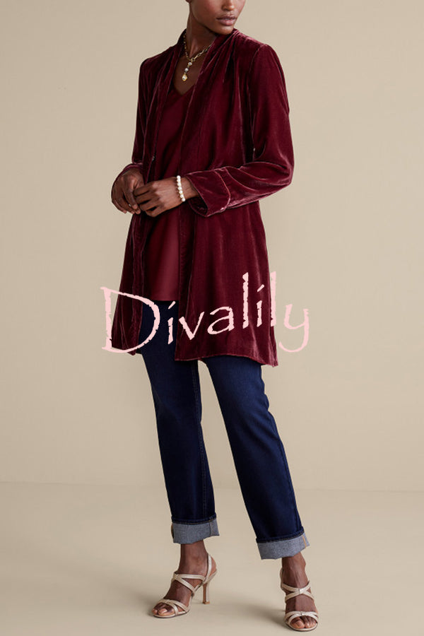 Solid Color Velvet Long-sleeved Loose Mid-length Coat