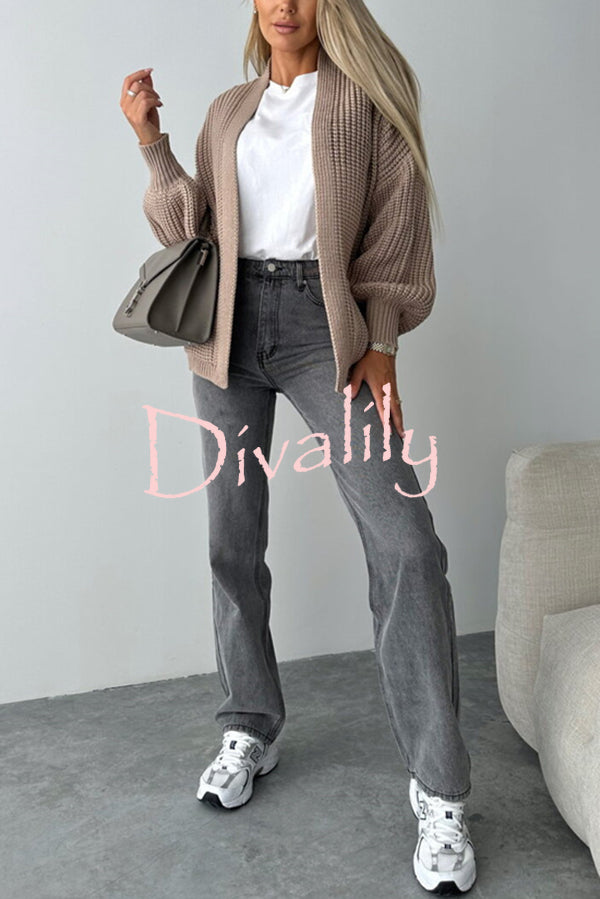 Solid Color V-neck Long-sleeved Casual Knitted Cardigan