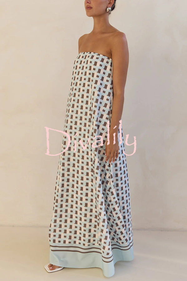 Unique Print Sexy Tube Top Back Zipper Loose Maxi Dress