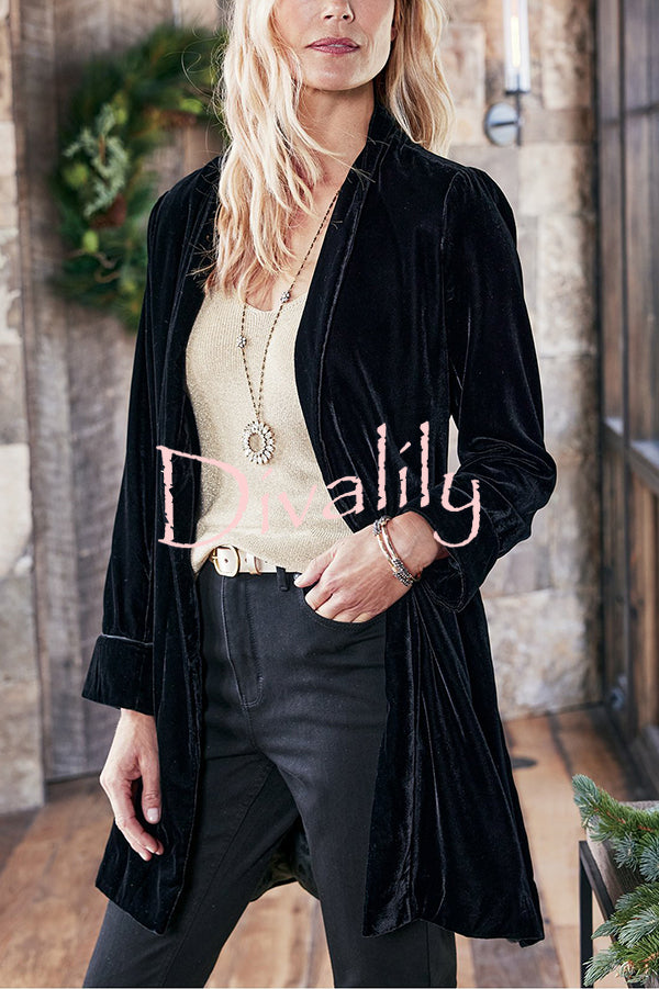 Solid Color Velvet Long-sleeved Loose Mid-length Coat