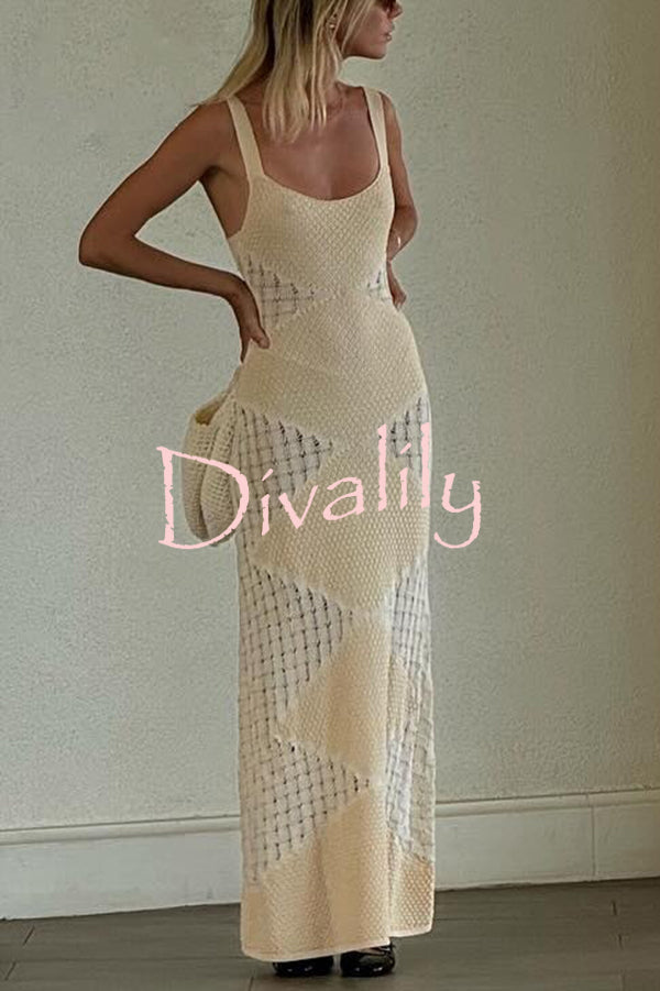 Knitted Sexy Backless Argyle Pattern Slim Fit Maxi Dress