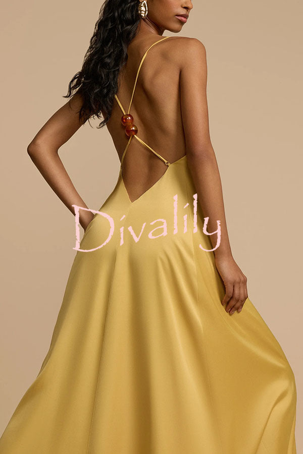 Golden Hour Plung V-neck Resin Beads Detail Backless Maxi Dress