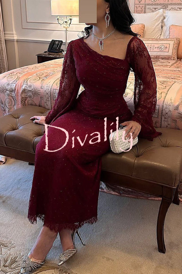 Fashionable Hollow Lace Elegant Slim Hot Diamond Maxi Dress