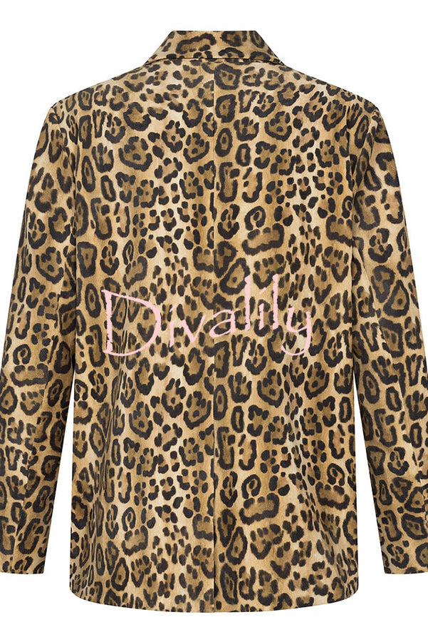 Catwalk Leopard Single Button Long Sleeve Pocketed Lapel Boyfriend Blazer