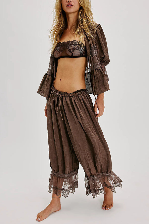 Pastoral Style Elastic Waist Lace Hem Bloomer Pants