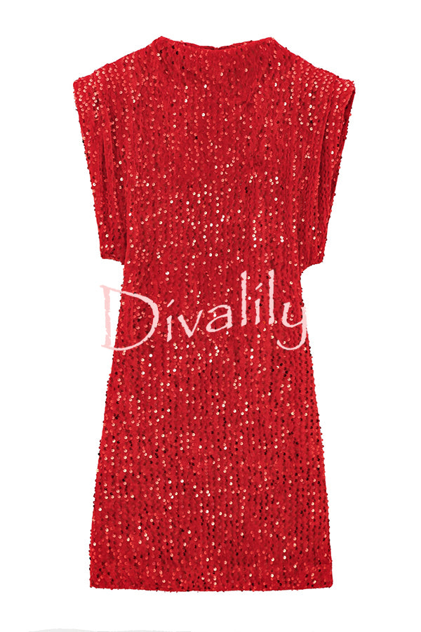 Fashionable Sequined Round Neck Sleeveless Slim-fit Mini Dress